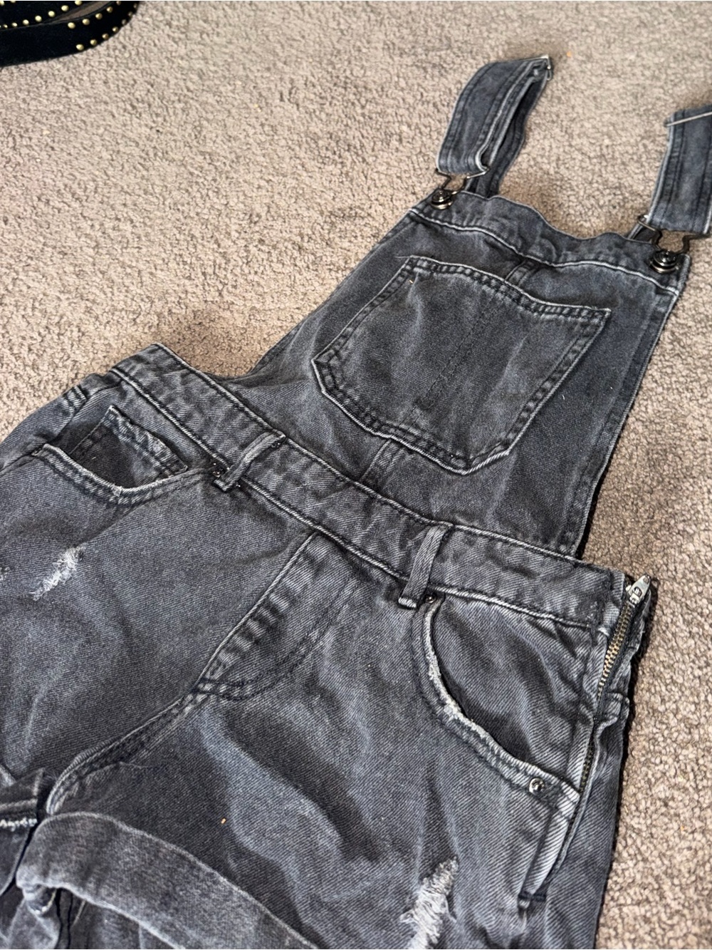 Primark Black Washed Denim Short Overalls